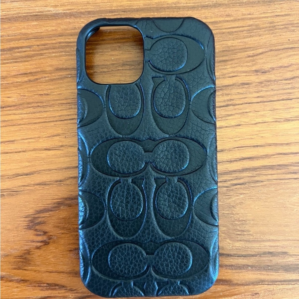 Coach Black Embossed Signature Leather iPhone 13/14 Case
